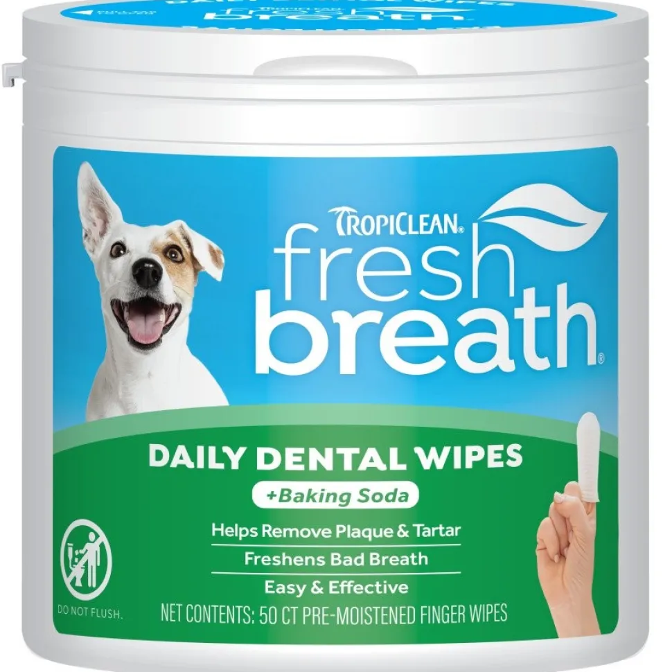 TropiClean Fresh Breath Finger Dental Wipes for Dogs 50 Count