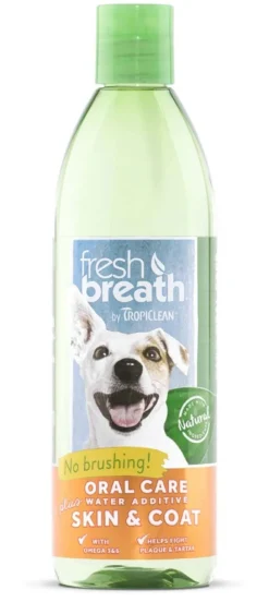 TropiClean Fresh Breath Oral Care Water Additive Plus Skin & Coat for Dogs 16-oz