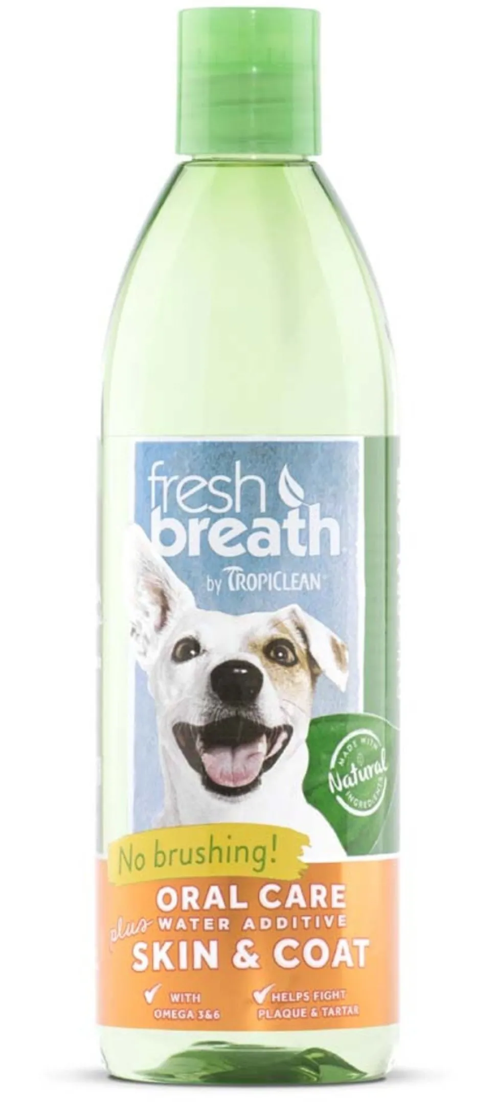 TropiClean Fresh Breath Oral Care Water Additive Plus Skin & Coat for Dogs 16-oz
