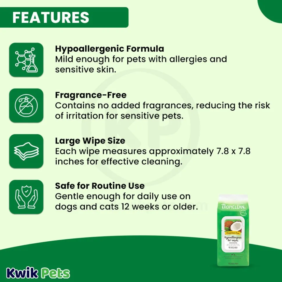 TropiClean Hypo-Allergenic Cleaning Wipes for Dog & Cat 100 Count