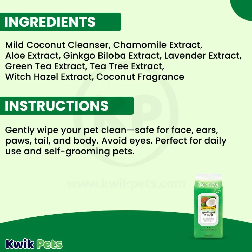 TropiClean Hypo-Allergenic Cleaning Wipes for Dog & Cat 100 Count