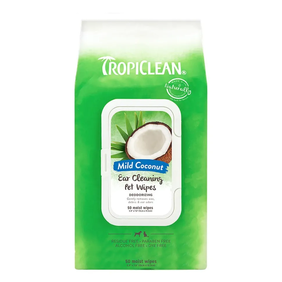 TropiClean Mild Coconut Deodorizing Ear Cleaning Wipes for Dogs & Cats 50 Count