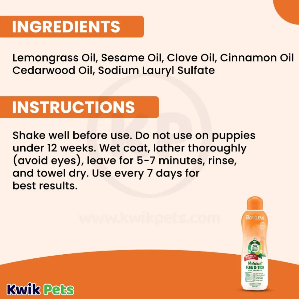 TropiClean Natural Flea & Tick Maximum Strength Shampoo for Dogs 20-oz