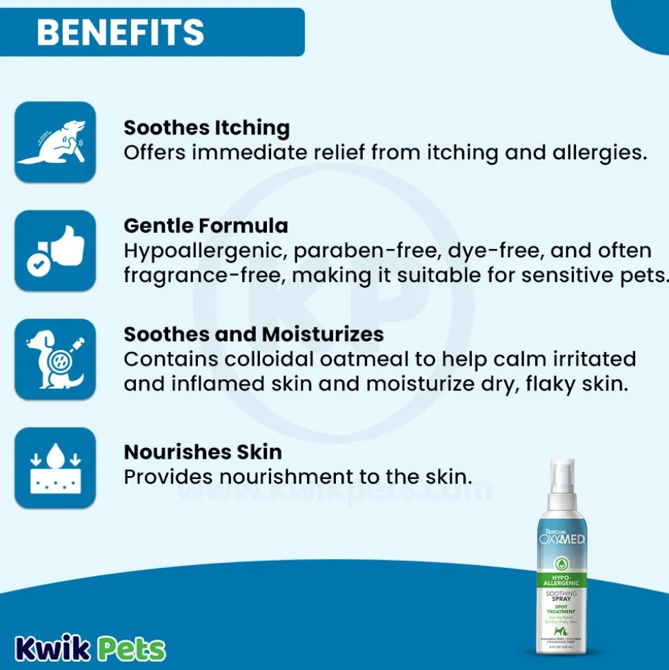 TropiClean OxyMed Hypoallergenic Soothing Spray for Dogs & Cats 8-oz