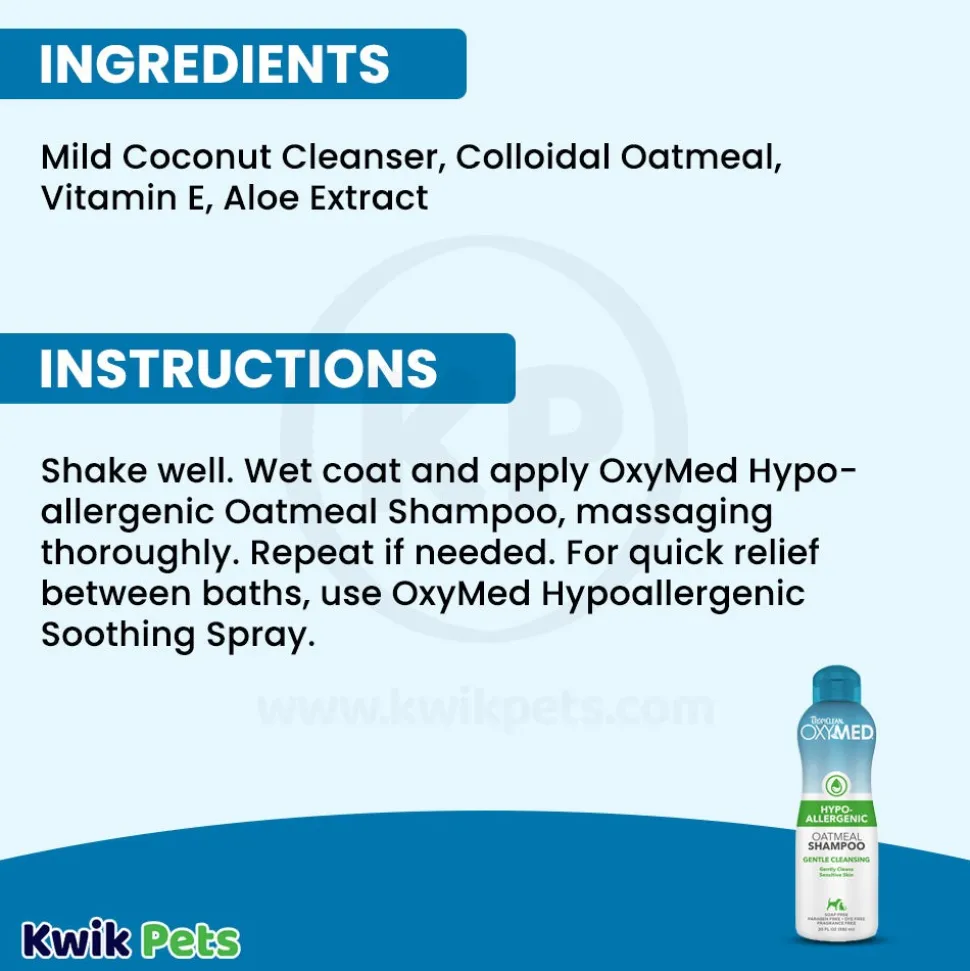 TropiClean OxyMed Hypoallergenic Oatmeal Shampoo for Dogs & Cats 20-oz