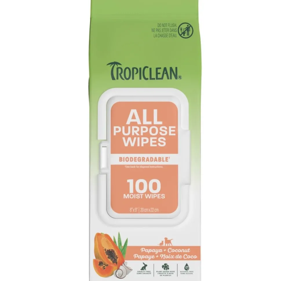 TropiClean Papaya & Coconut All-Purpose Wipes for Dogs & Cats 100 Count