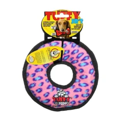 Tuffy Jr Ring Durable Pink Leopard Dog Toy 7-in