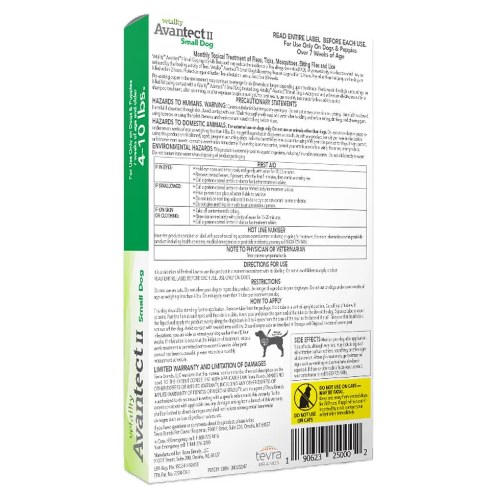 Vetality Avantect II Flea & Tick for Small Dogs 4-10 lbs 4 Count 0.064-oz