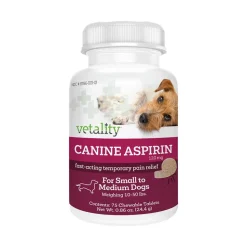 Vetality Canine Aspirin Chewable Tablets 120mg for Small to Medium Dogs 75 Count
