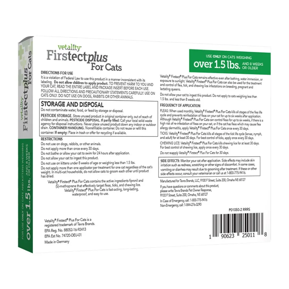 Vetality Firstect Plus Flea & Tick Treatment for Cats 3 Count