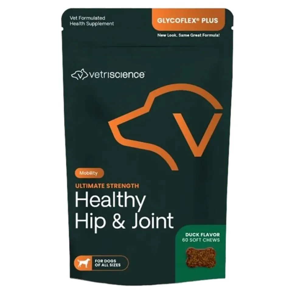 VetriScience GlycoFlex Plus Ultimate Strength Healthy Hip & Joint Soft Chews for Dogs Duck Flavor 60 Count 15.34-oz
