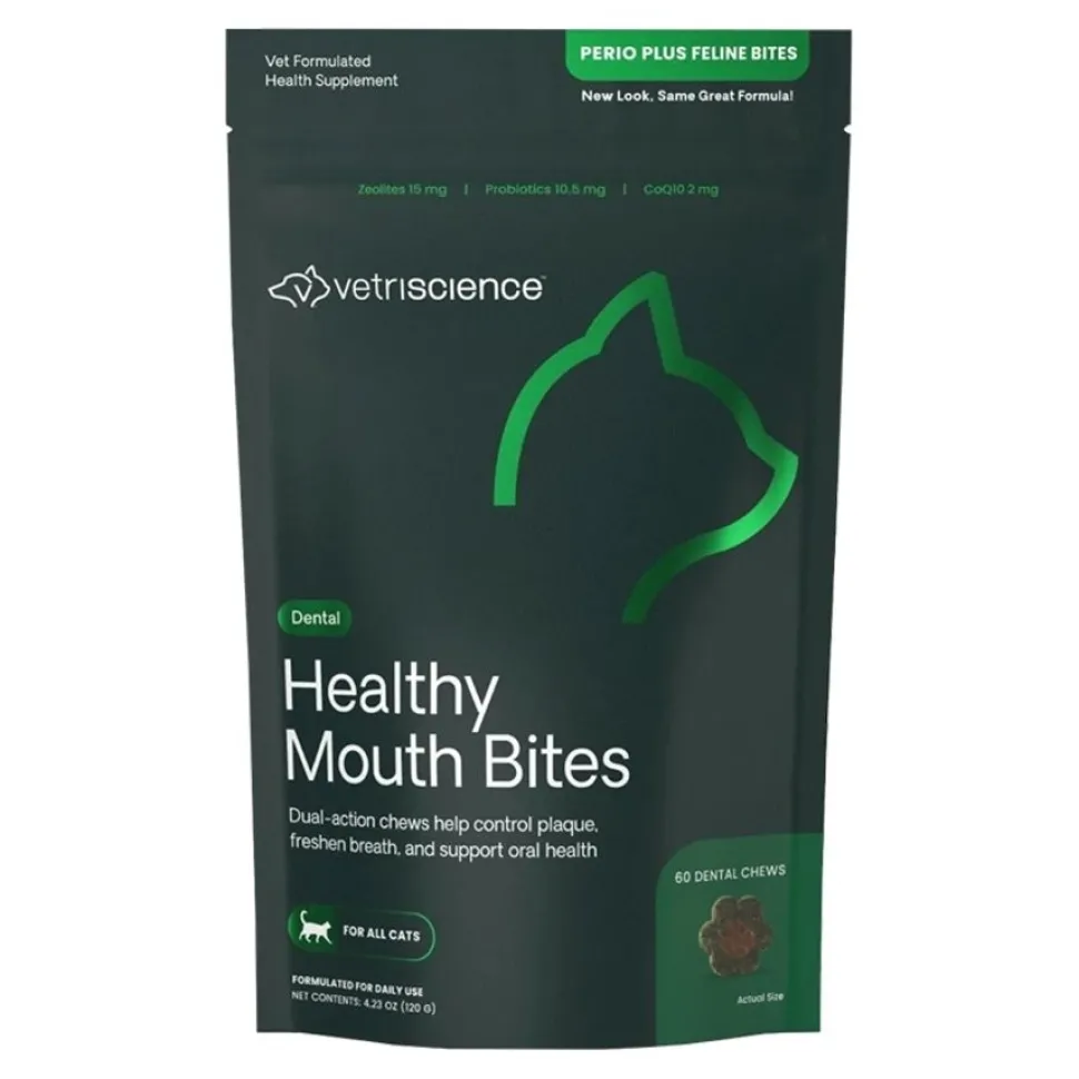VetriScience Healthy Mouth Bites Perio Plus Dental Chews for Cats 60 Count 4.23-oz