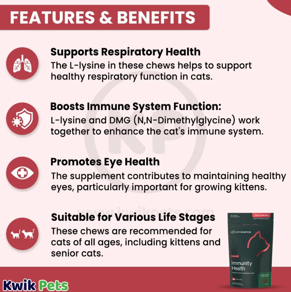 VetriScience Vetri Lysine Plus Immune & Respiratory Support Cat Chews 90 Count