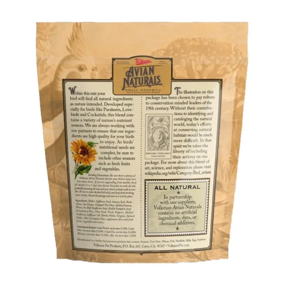 Volkman Seed Company Avian Naturals Small Hookbill Bird Food with Sunflower Seeds 4-lb