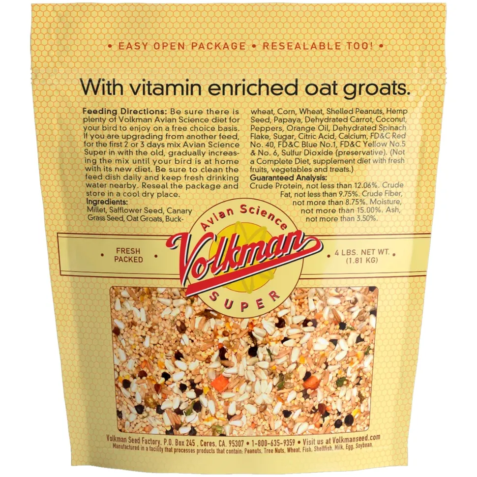 Volkman Seed Company Avian Science Super Cockatiel Bird Treat without Sunflower Seeds 4-lb