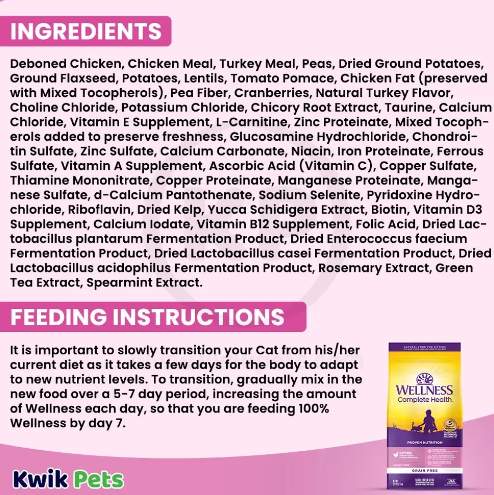 Wellness Complete Health Grain-Free Kitten Dry Cat Food Deboned Chicken & Chicken Meal Recipe 5.5-lb