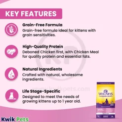 Wellness Complete Health Grain-Free Kitten Dry Cat Food Deboned Chicken & Chicken Meal Recipe 5.5-lb