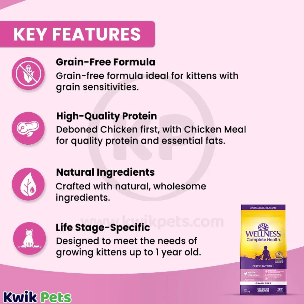 Wellness Complete Health Grain-Free Kitten Dry Cat Food Deboned Chicken & Chicken Meal Recipe 5.5-lb
