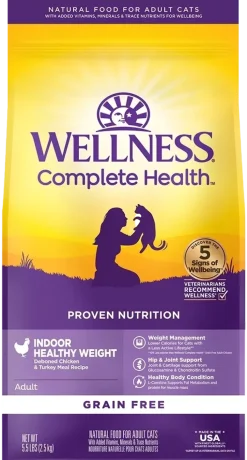 Wellness Complete Health Grain-Free Indoor Healthy Weight Adult Dry Cat Food Deboned Chicken & Turkey Meal Recipe 5.5-lb
