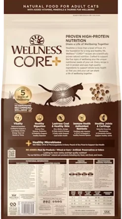 Wellness CORE+ Grain-Free Indoor Adult Dry Cat Food Deboned Chicken, Turkey & Chicken Meal Recipe 5-lb