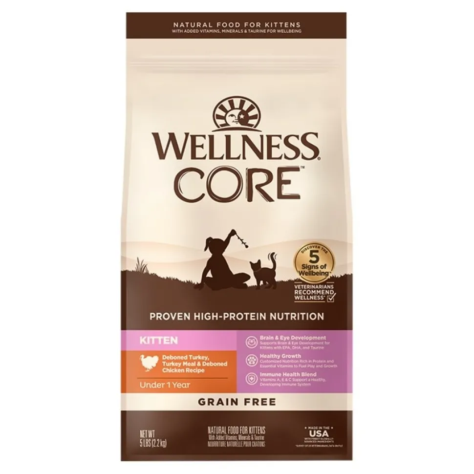 Wellness CORE Grain-Free Kitten Dry Cat Food Deboned Turkey, Turkey Meal & Deboned Chicken Recipe 5-lb