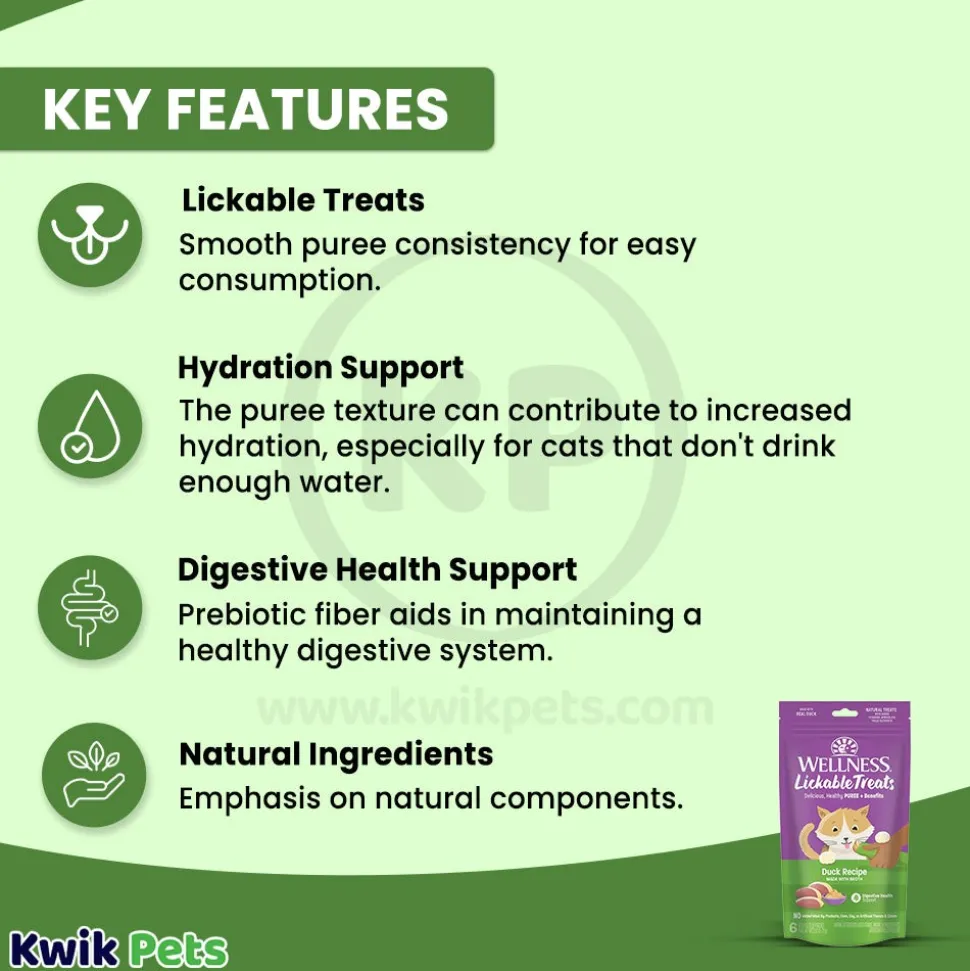 Wellness Puree Natural Grain-Free Lickable Cat Treats Duck 6 Count 2.53-oz