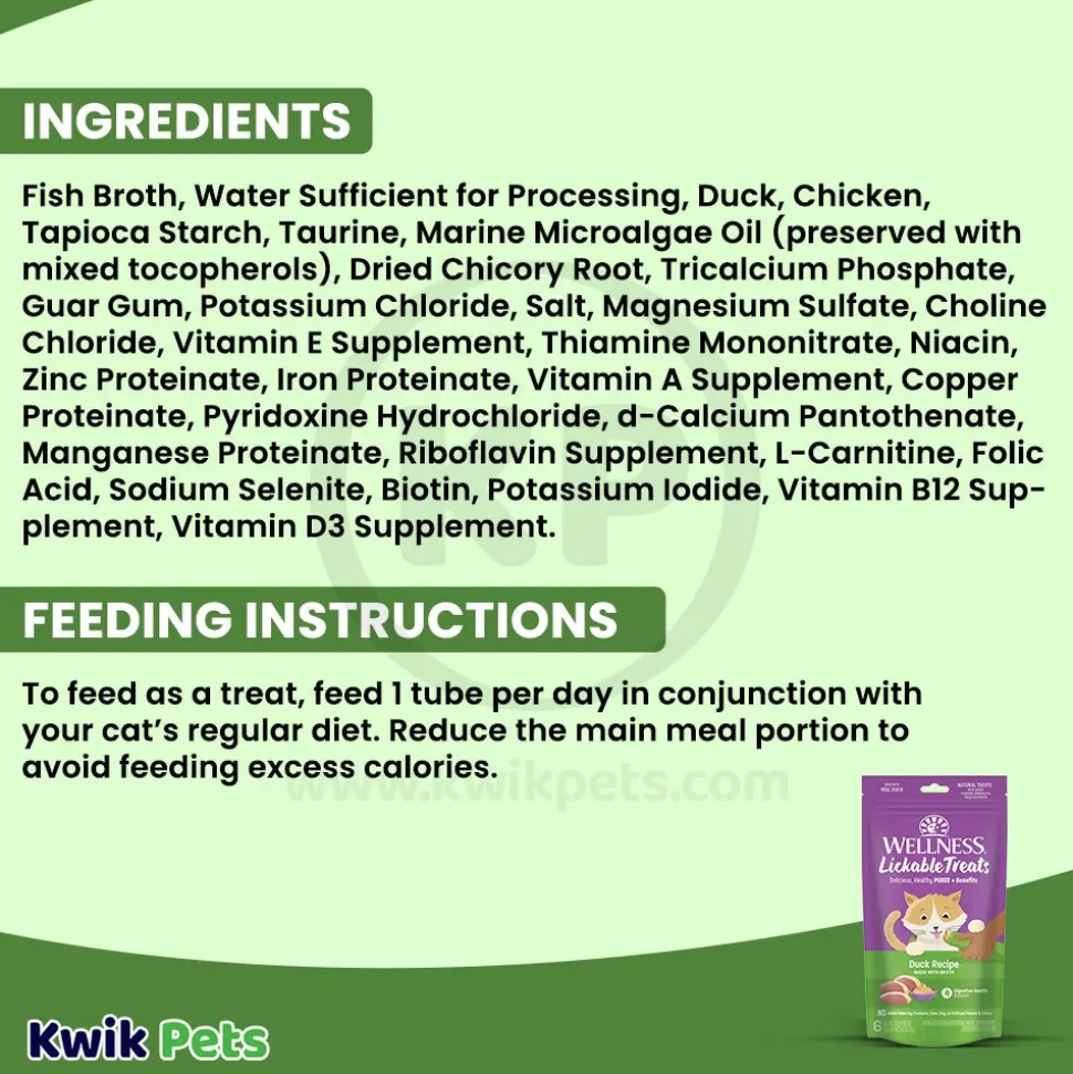 Wellness Puree Natural Grain-Free Lickable Cat Treats Duck 6 Count 2.53-oz
