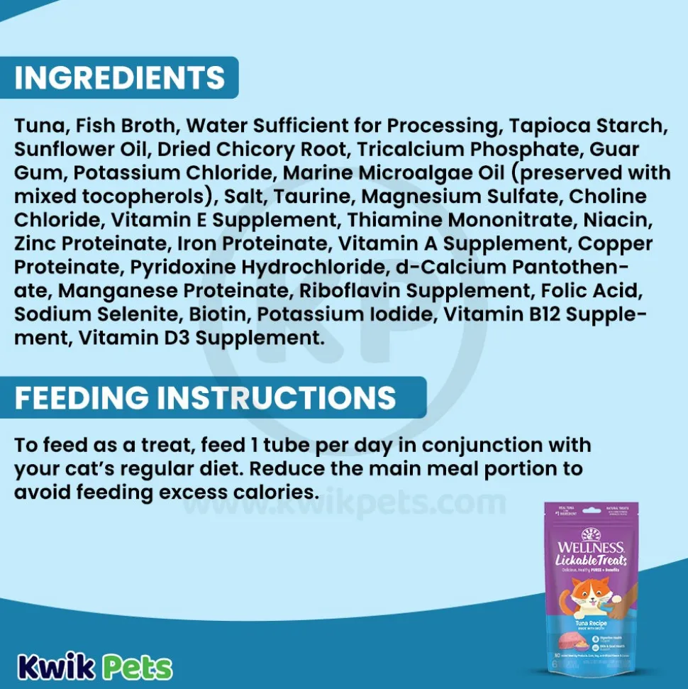 Wellness Puree Natural Grain-Free Lickable Cat Treats Tuna 6 Count 2.53-oz