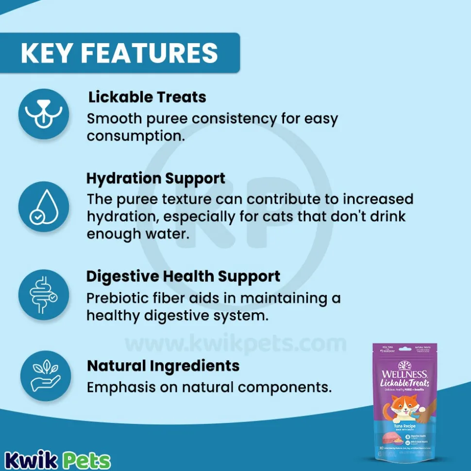 Wellness Puree Natural Grain-Free Lickable Cat Treats Tuna 6 Count 2.53-oz