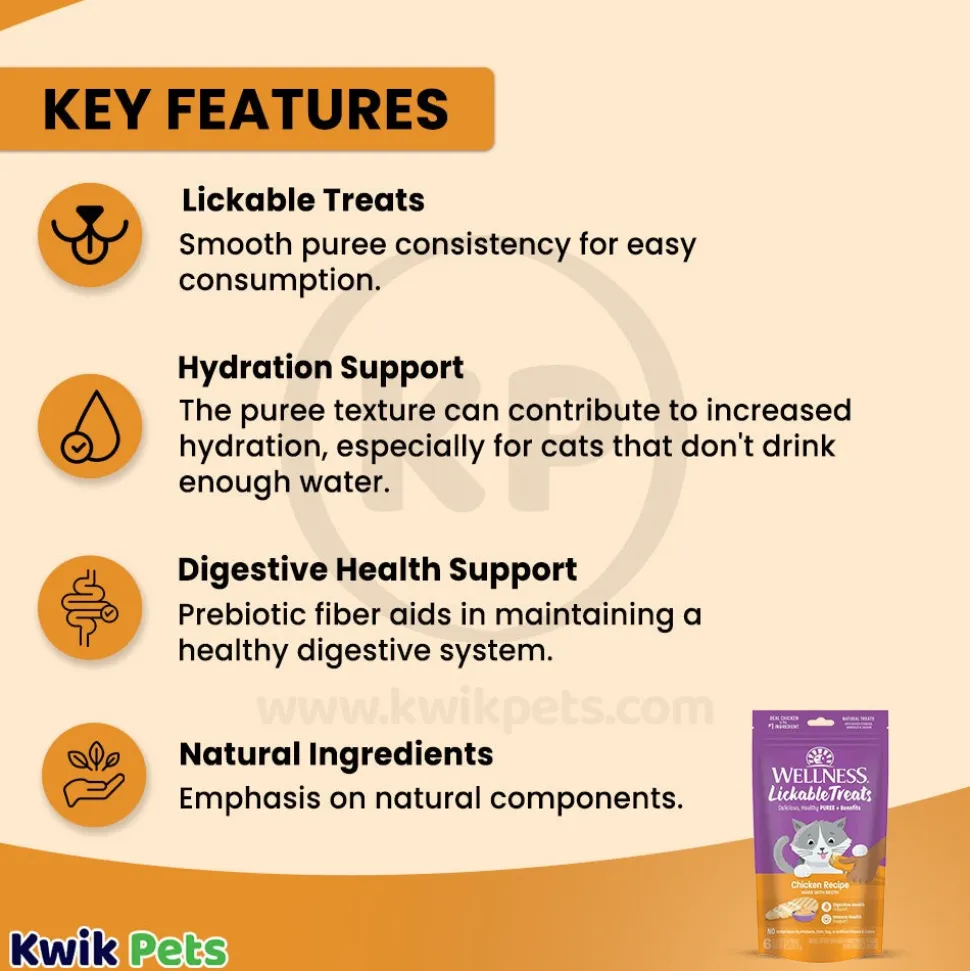 Wellness Puree Natural Grain-Free Lickable Cat Treats Chicken 6 Count 2.53-oz