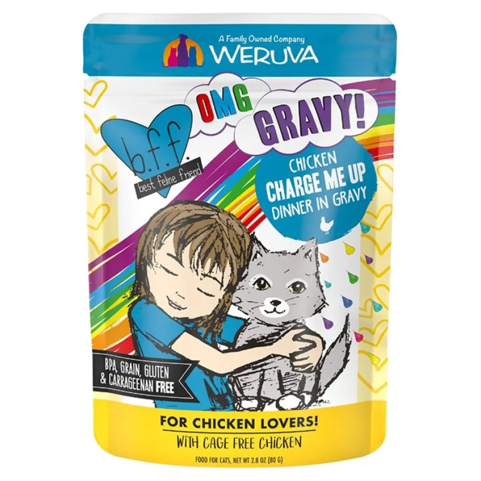 Weruva B.F.F. OMG Chicken Charge Me Up Dinner in Gravy Wet Cat Food Pouches 2.8-oz