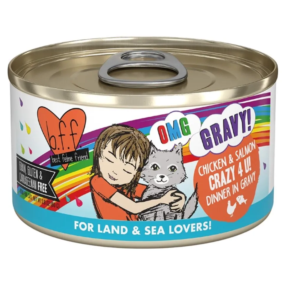 Weruva B.F.F. OMG Chicken & Salmon Crazy 4 U! Dinner in Gravy Wet Cat Food 2.8-oz