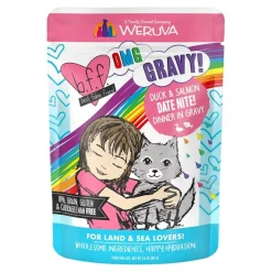 Weruva B.F.F. OMG Duck & Salmon Date Nite! Dinner in Gravy Wet Cat Food Pouches 2.8-oz