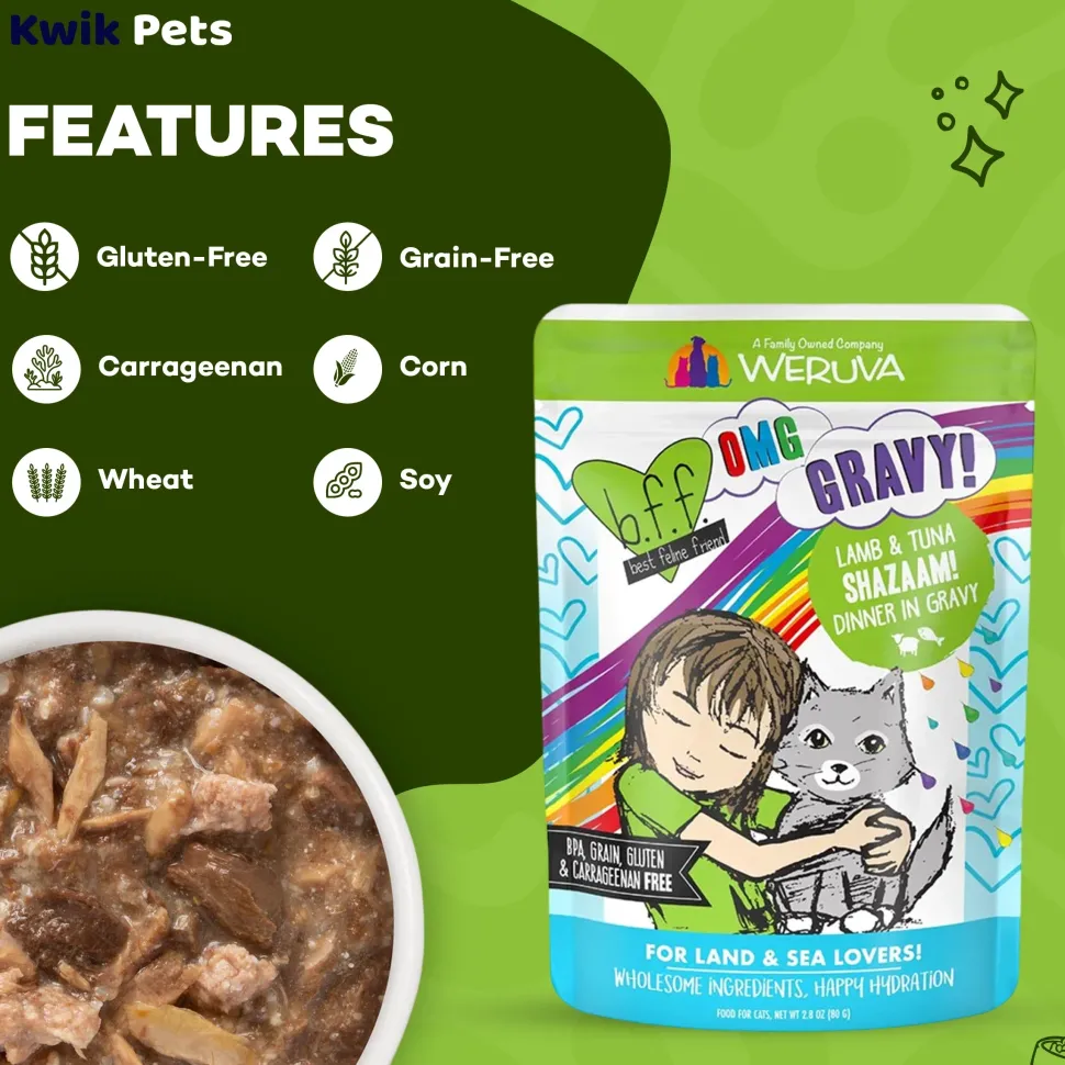 Weruva B.F.F. OMG Lamb & Tuna Shazaam! Dinner in Gravy Wet Cat Food Pouches 2.8-oz