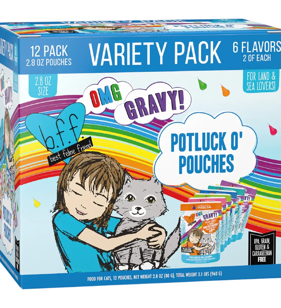Weruva B.F.F. OMG Potluck O' Pouches Variety Pack Wet Cat Food 2.8-oz Pouches 12 Count