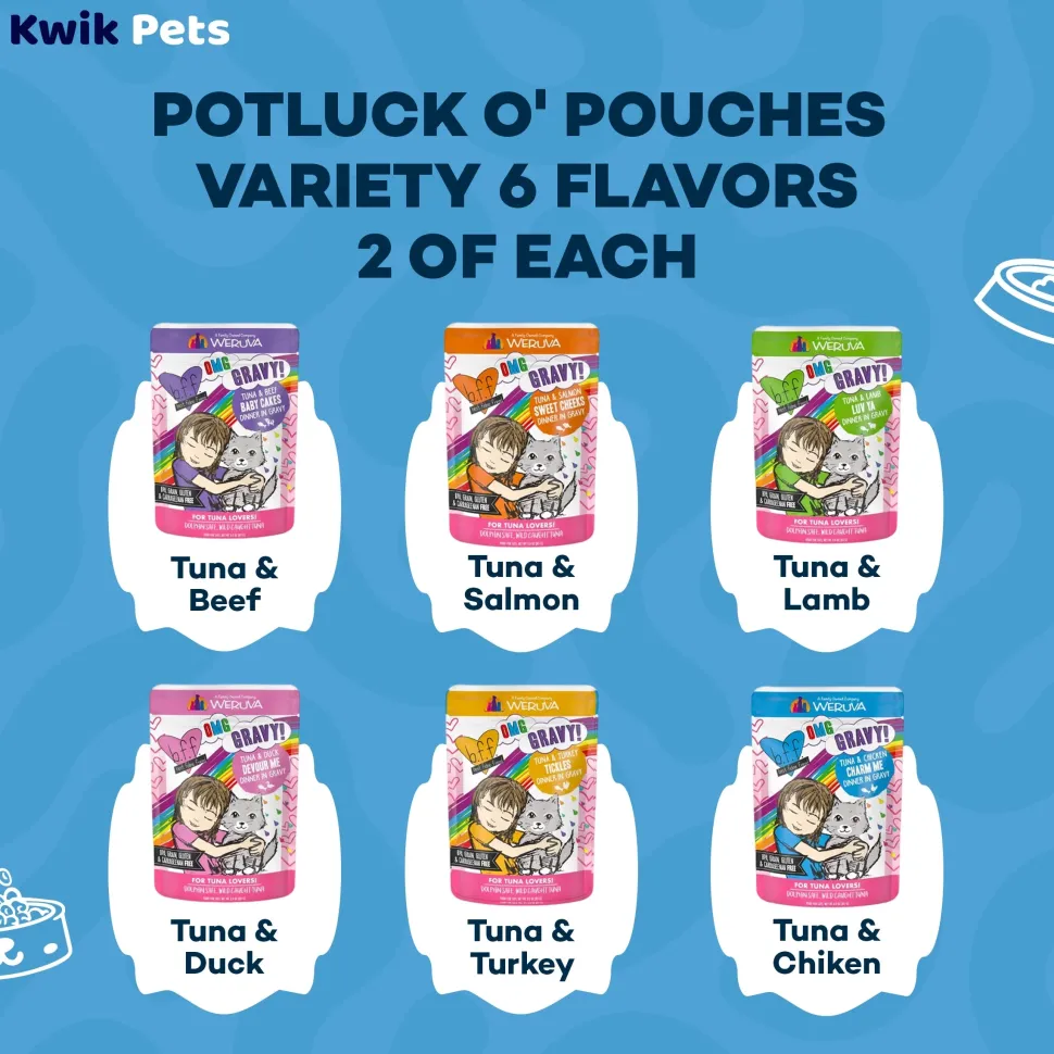 Weruva B.F.F. OMG Potluck O' Pouches Variety Pack Wet Cat Food 2.8-oz Pouches 12 Count