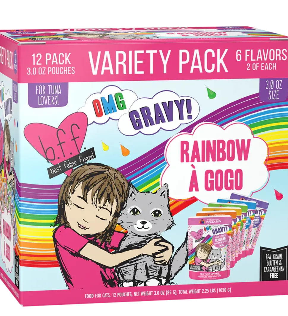 Weruva B.F.F. OMG Rainbow À Gogo Variety Pack Wet Cat Food 3-oz Pouches 12 Count