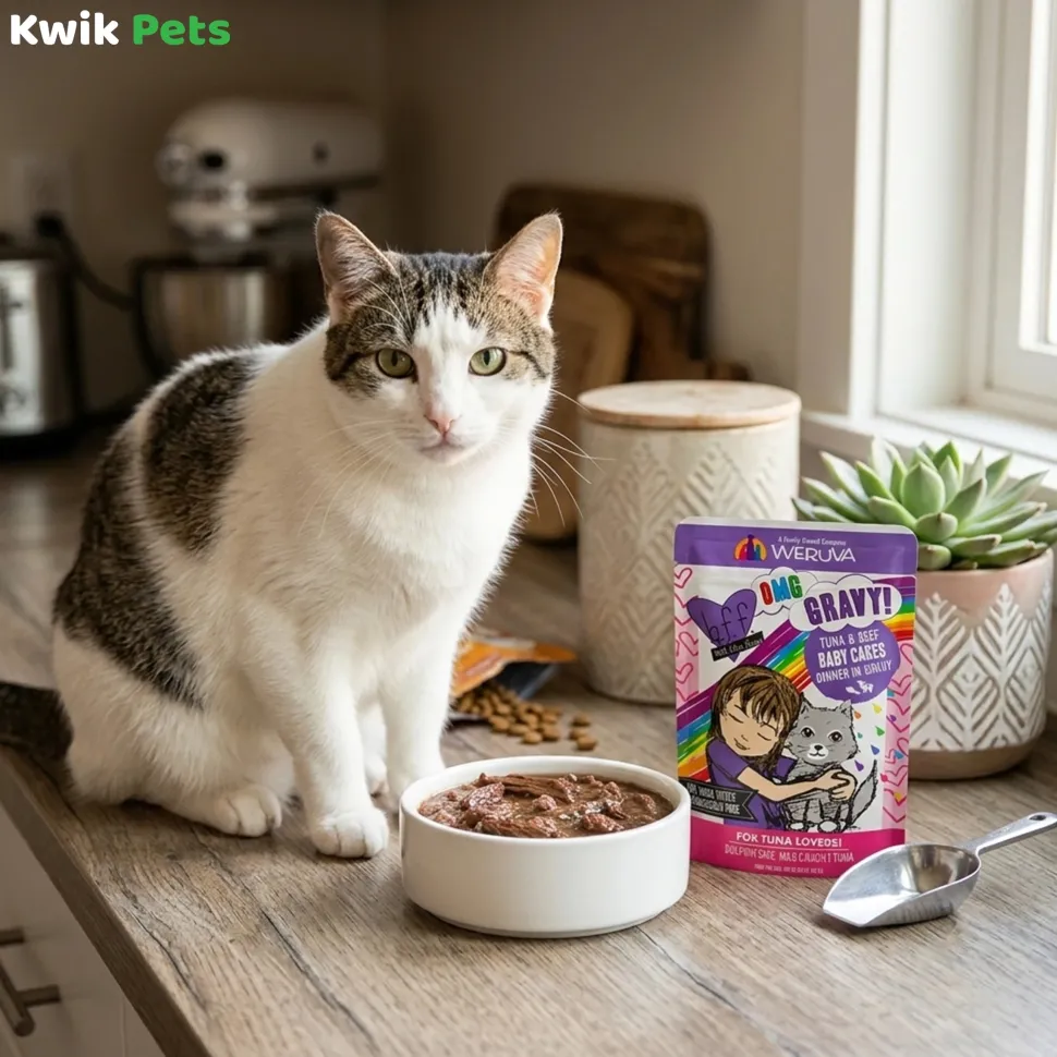 Weruva B.F.F. OMG Tuna & Beef Baby Cakes Dinner in Gravy Wet Cat Food Pouches 3-oz