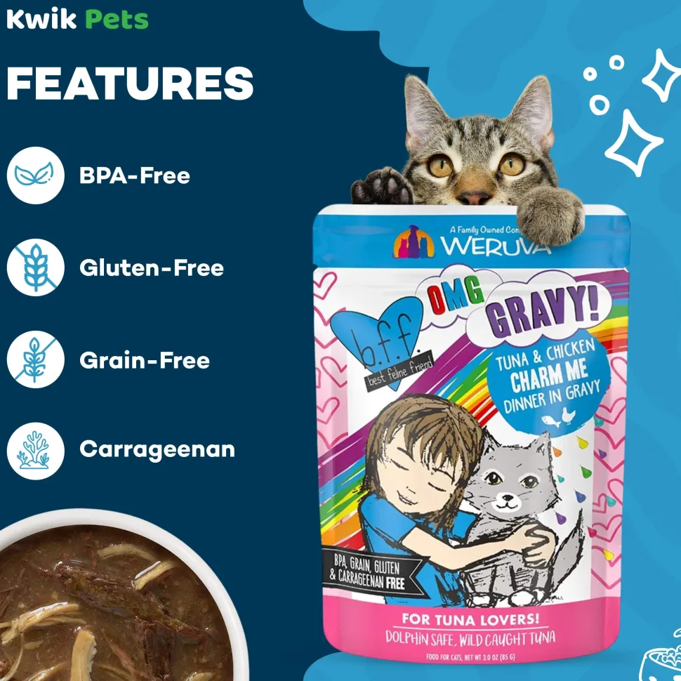 Weruva B.F.F. OMG Tuna & Chicken Charm Me Dinner in Gravy Wet Cat Food Pouches 3-oz