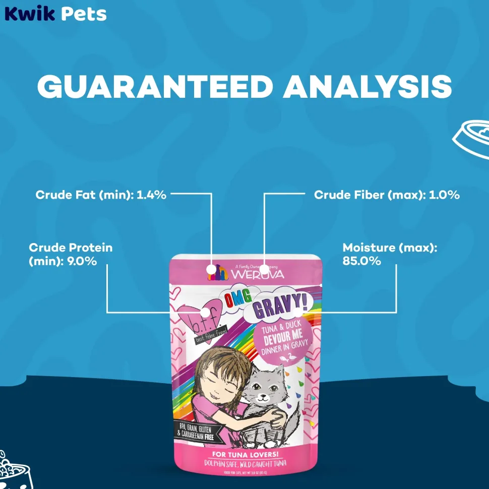 Weruva B.F.F. OMG Tuna & Chicken Charm Me Dinner in Gravy Wet Cat Food Pouches 3-oz