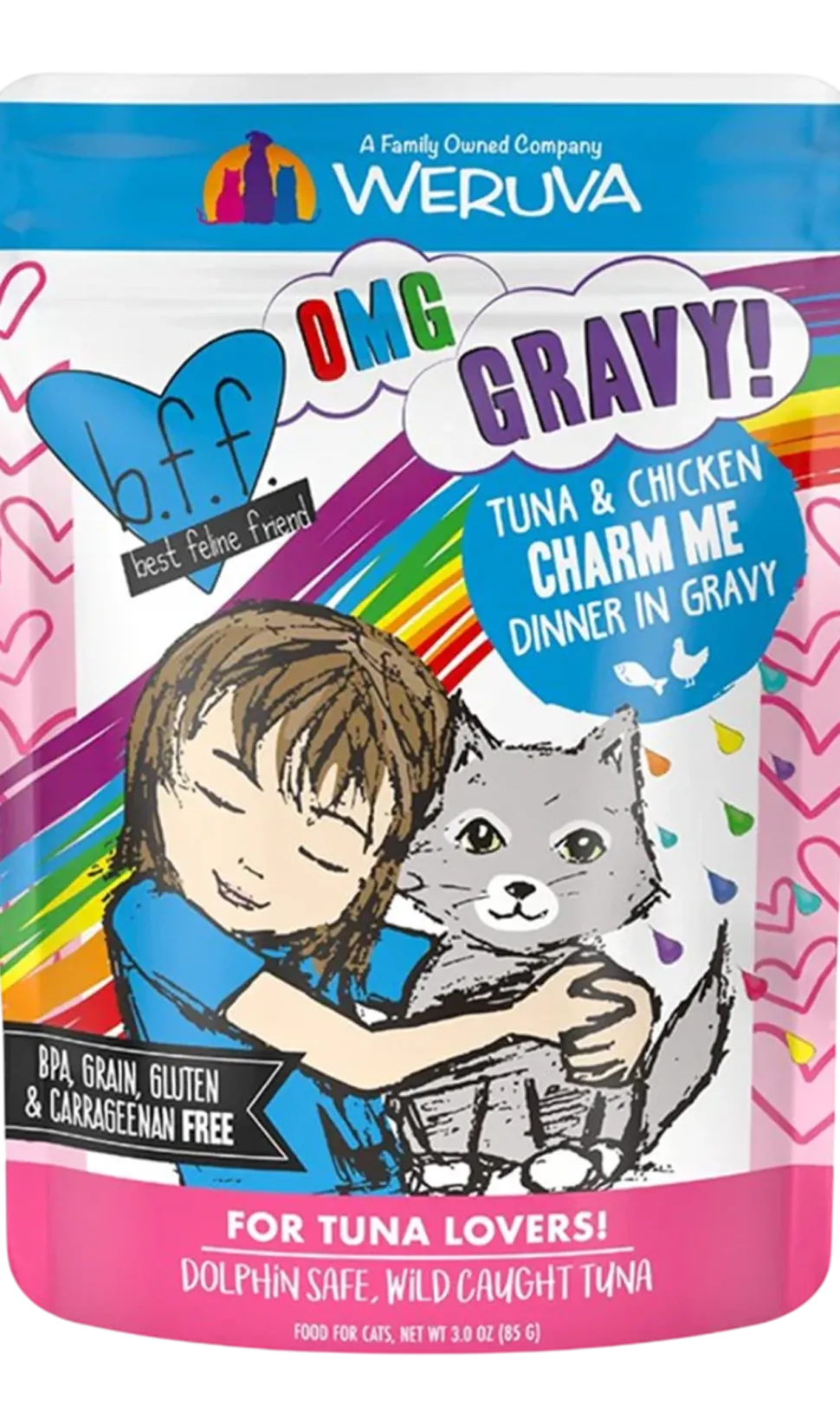 Weruva B.F.F. OMG Tuna & Chicken Charm Me Dinner in Gravy Wet Cat Food Pouches 3-oz