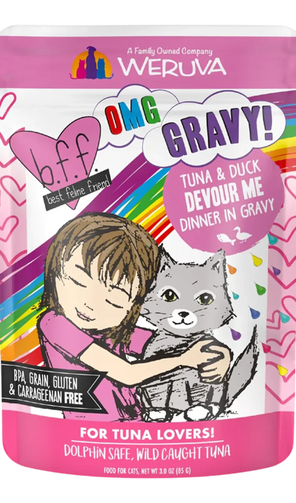 Weruva B.F.F. OMG Tuna & Duck Devour Me Dinner in Gravy Wet Cat Food Pouches 3-oz