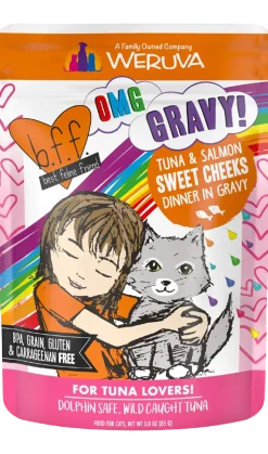 Weruva B.F.F. OMG Tuna & Salmon Sweet Cheeks Dinner in Gravy Wet Cat Food Pouches 3-oz