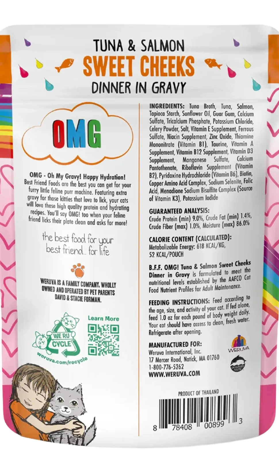 Weruva B.F.F. OMG Tuna & Salmon Sweet Cheeks Dinner in Gravy Wet Cat Food Pouches 3-oz