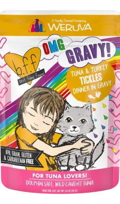 Weruva B.F.F. OMG Tuna & Turkey Tickles Dinner in Gravy Wet Cat Food Pouches 3-oz