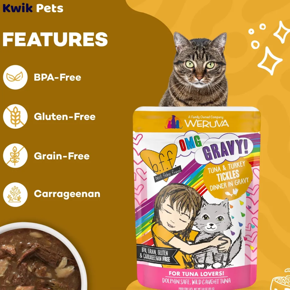 Weruva B.F.F. OMG Tuna & Turkey Tickles Dinner in Gravy Wet Cat Food Pouches 3-oz