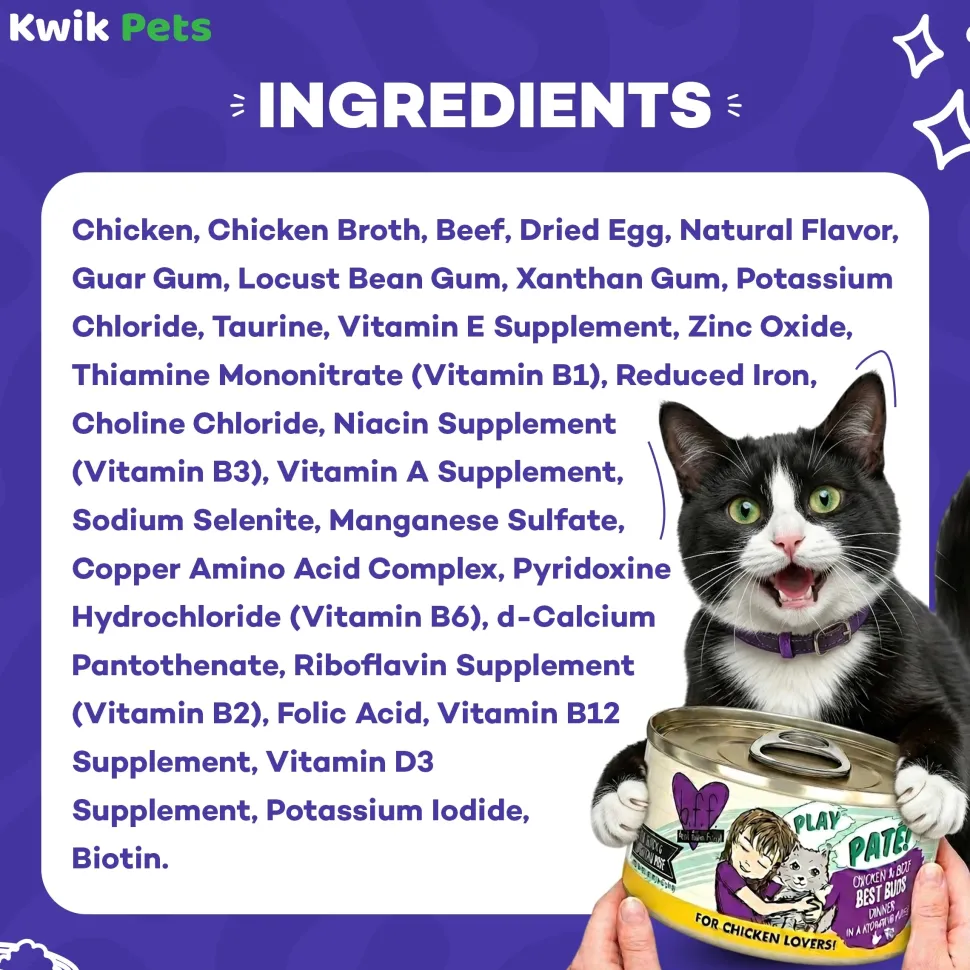 Weruva B.F.F. PLAY Paté Chicken & Beef Best Buds Dinner in a Hydrating Purée Wet Cat Food 2.8-oz