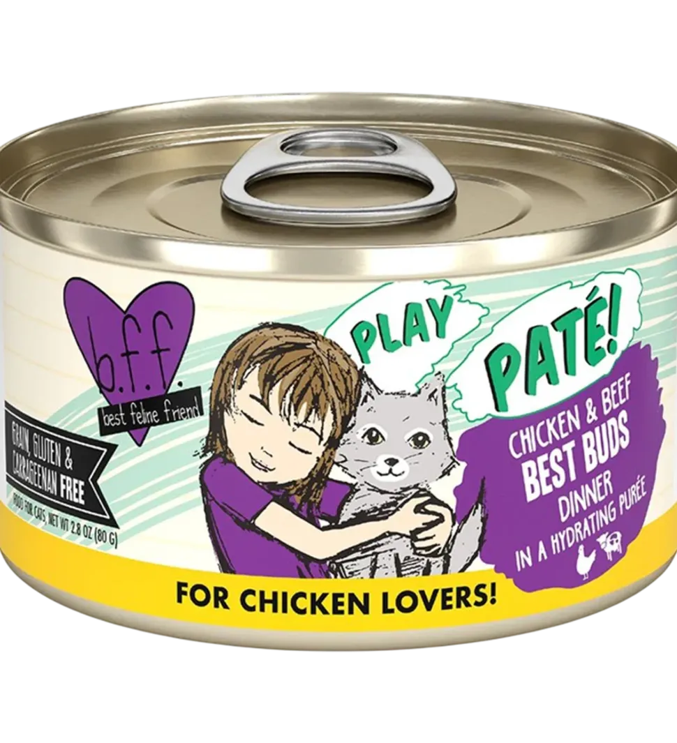 Weruva B.F.F. PLAY Paté Chicken & Beef Best Buds Dinner in a Hydrating Purée Wet Cat Food 2.8-oz