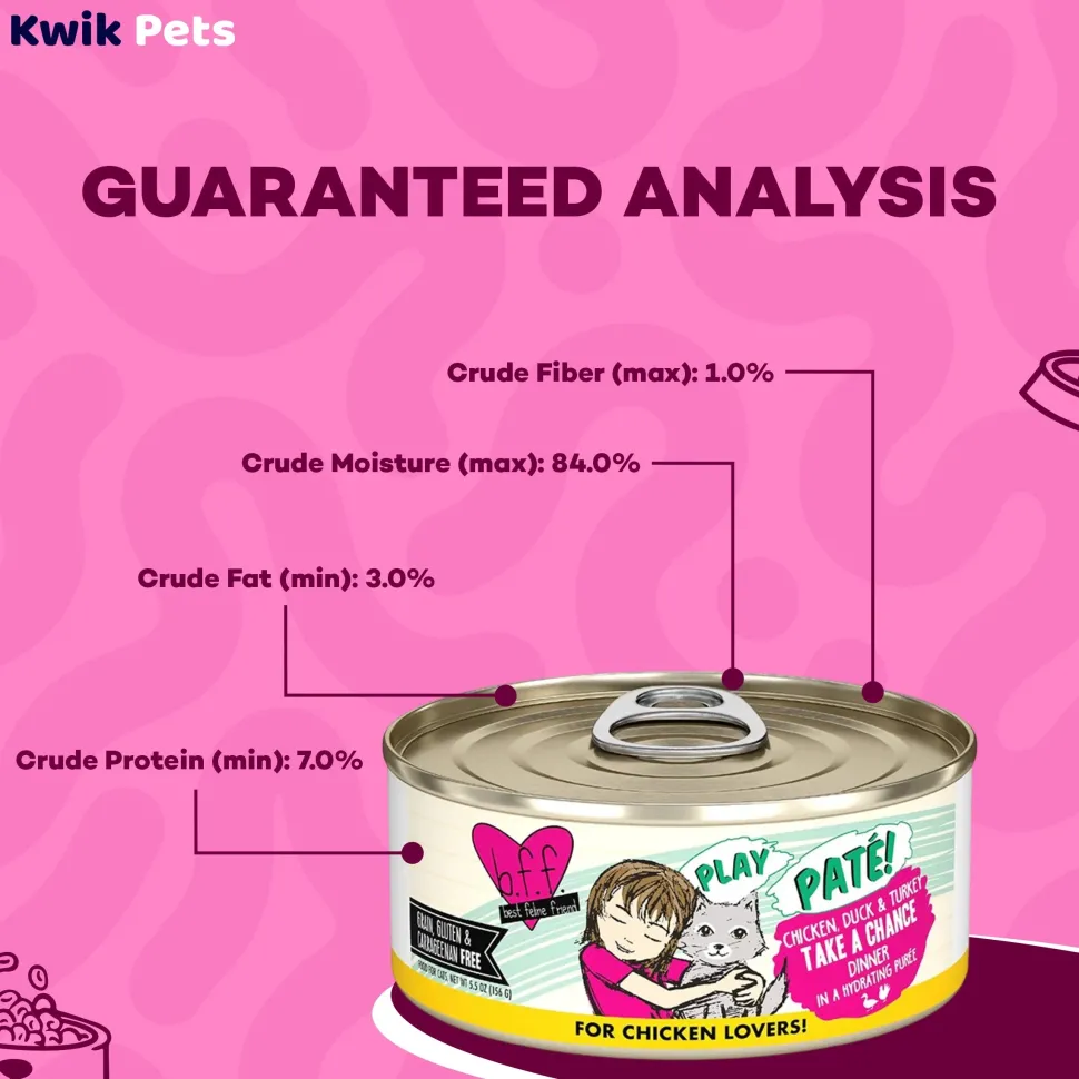 Weruva B.F.F. PLAY Paté Chicken, Duck & Turkey Take A Chance Dinner in a Hydrating Purée Wet Cat Food 5.5-oz