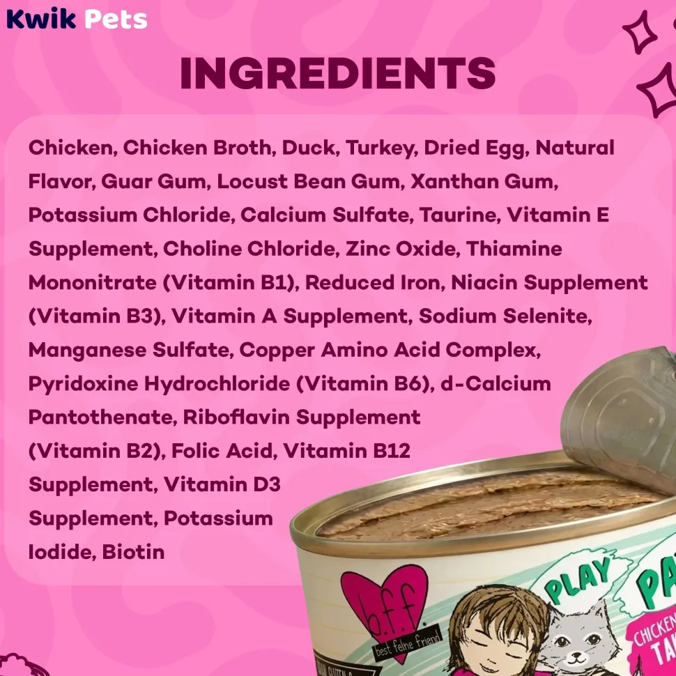 Weruva B.F.F. PLAY Paté Chicken, Duck & Turkey Take A Chance Dinner in a Hydrating Purée Wet Cat Food 2.8-oz
